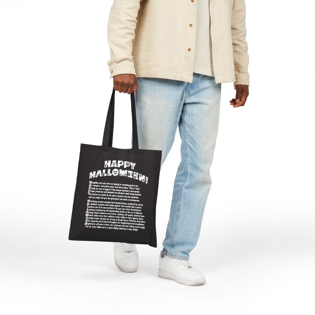 Happy Halloween Acrostic Poem Canvas Candy Tote Bag - "Rock On" Hand-Zombies - No Personalization