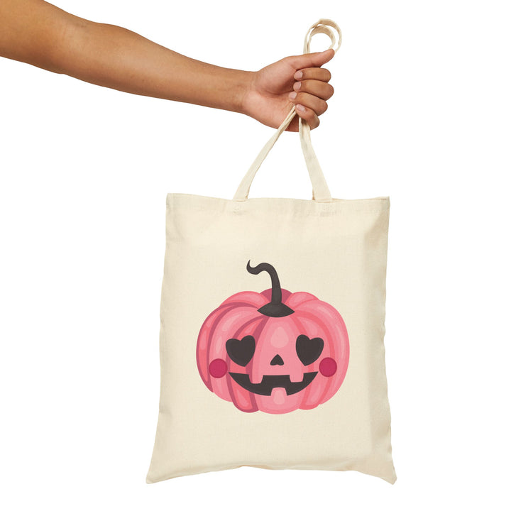 Happy Halloween Acrostic Poem Canvas Candy Tote Bag - Cute Pink Pumpkin - No Personalization