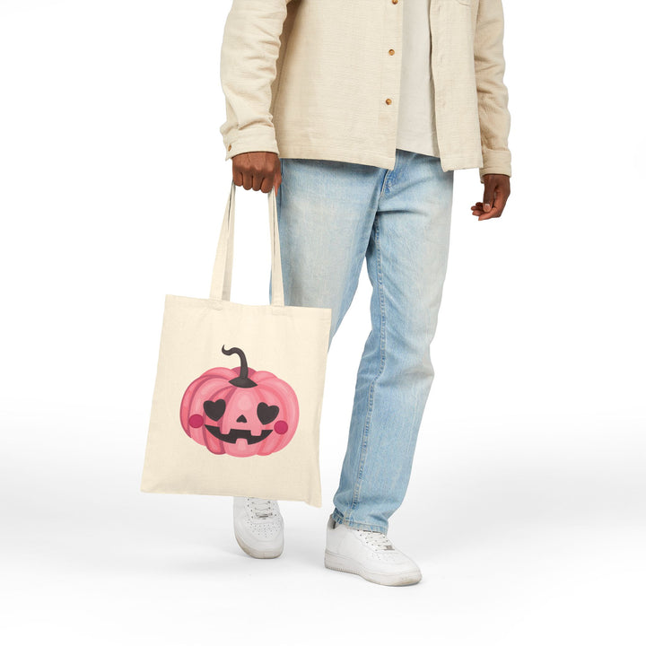 Happy Halloween Acrostic Poem Canvas Candy Tote Bag - Cute Pink Pumpkin - No Personalization