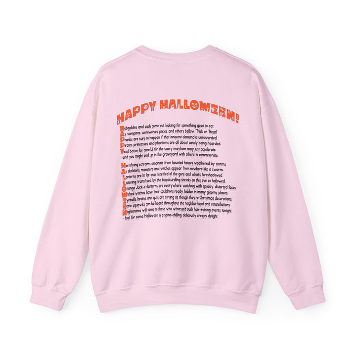 Happy Halloween Acrostic Poem Sweatshirt - Zombie "Rock On" Hand and Zombies