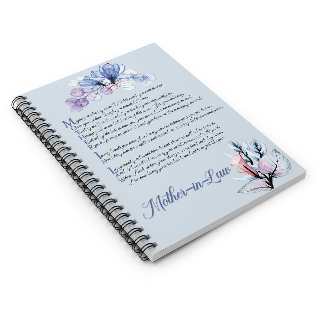 Mother-in-Law Acrostic Poem Spiral Notebook - Ruled Line - Transparent Flowers