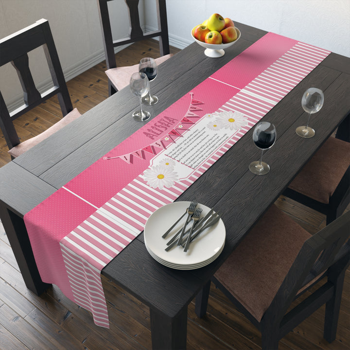 It’s a Girl Table Runner - Pink-White Stripes - Personalized