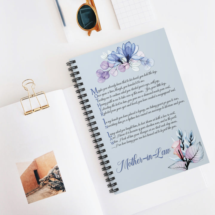 Mother-in-Law Acrostic Poem Spiral Notebook - Ruled Line - Transparent Flowers
