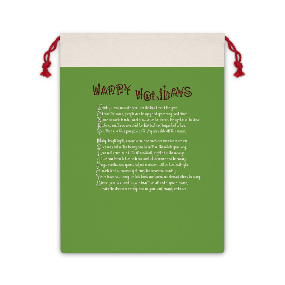 Happy Holidays Acrostic Poem Gift Bag Green