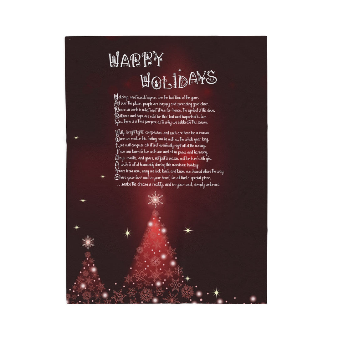 Happy Holidays Acrostic Poem Velveteen Plush Blanket - White Tree