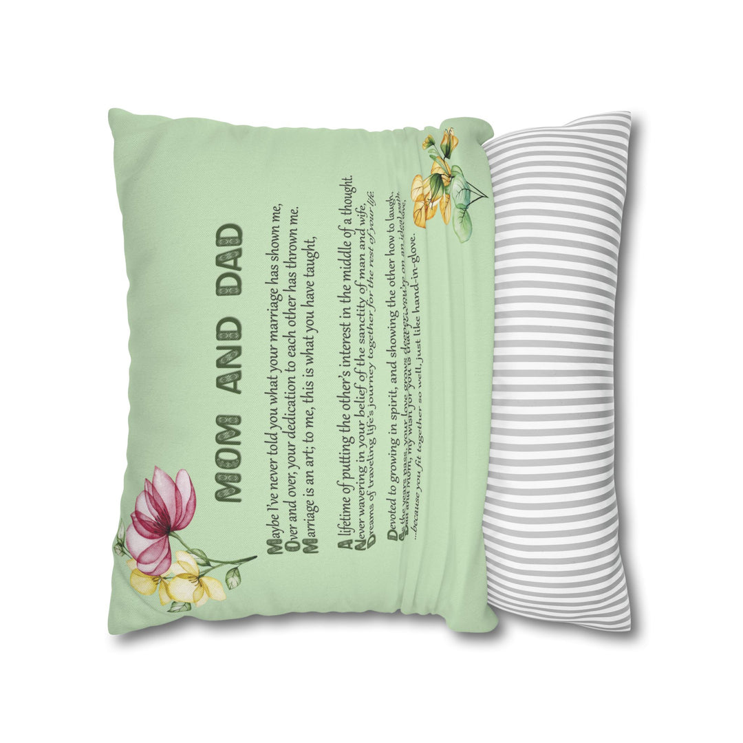 Mom and Dad Acrostic Poem Pillow Cover - Mint Color