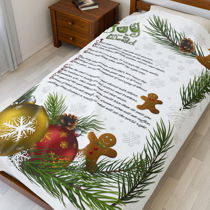 Joy to the World Acrostic Poem Velveteen Plush Blanket - Gingerbread and Ornament