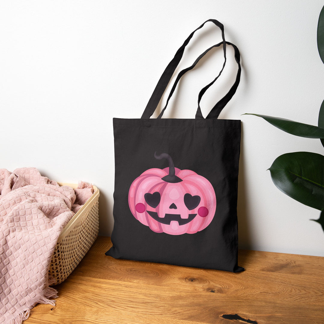 Happy Halloween Acrostic Poem Canvas Candy Tote Bag - Cute Pink Pumpkin - No Personalization