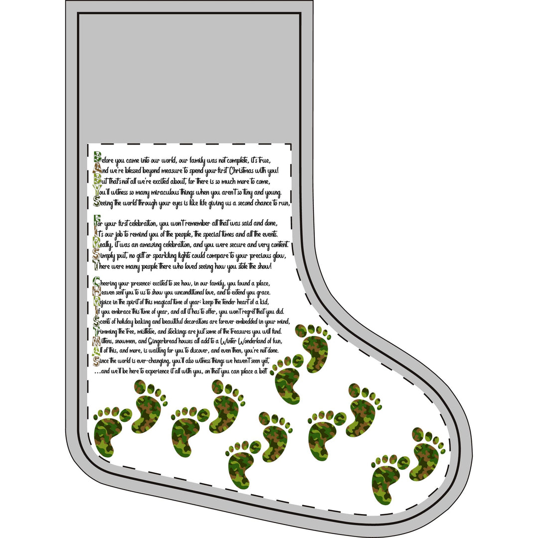 "Baby's First Christmas" Acrostic Poem Linen Stocking - No Personalization- Camo