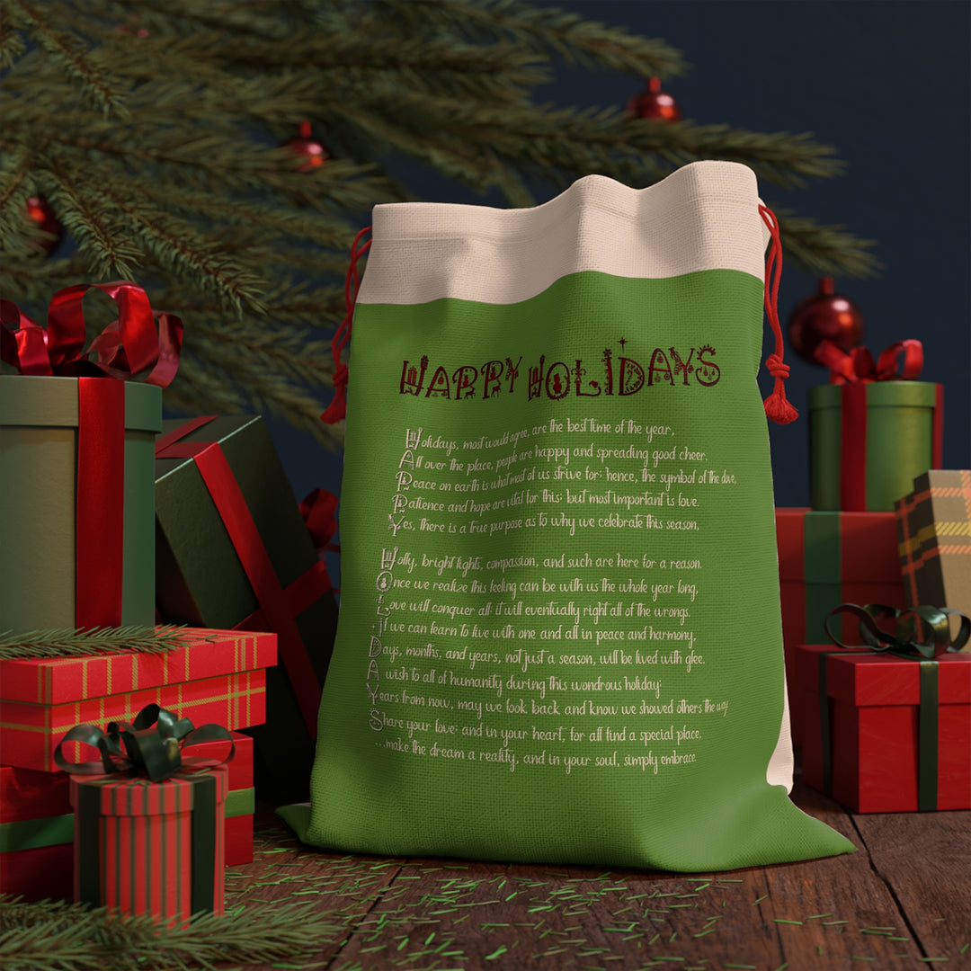 Happy Holidays Acrostic Poem Gift Bag Green