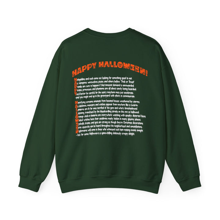 Happy Halloween Acrostic Poem Sweatshirt - Zombie "Rock On" Hand and Zombies
