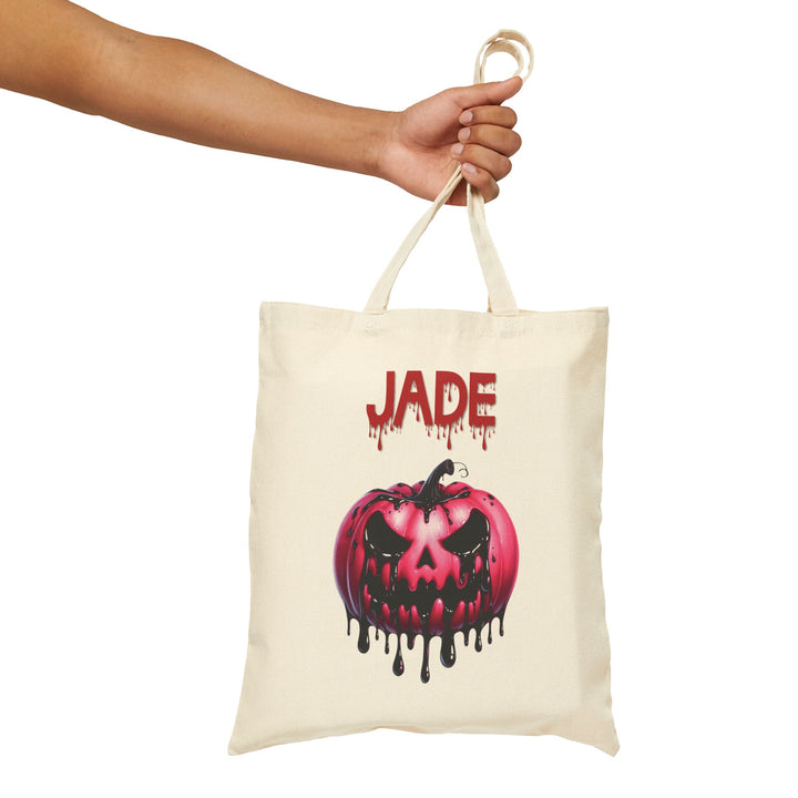 Happy Halloween Acrostic Poem Canvas Candy Tote Bag - Creepy Pink Pumpkin- Personalized