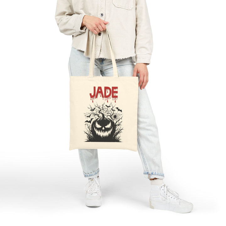 Happy Halloween Acrostic Poem Canvas Candy Tote Bag - Spooky Pumpkin - Personalized