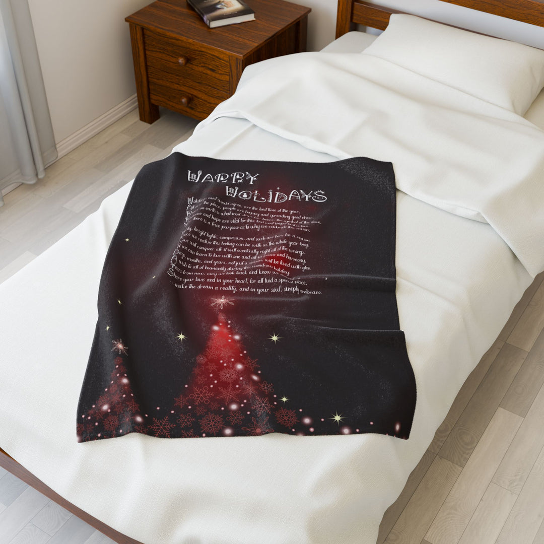 Happy Holidays Acrostic Poem Velveteen Plush Blanket - White Tree