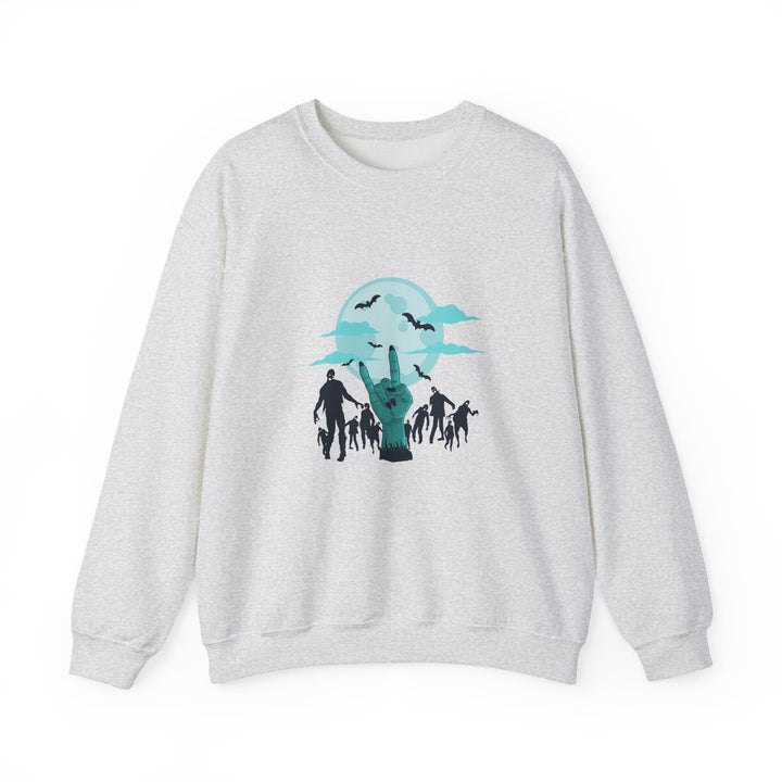 Happy Halloween Acrostic Poem Sweatshirt - Zombie "Rock On" Hand and Zombies