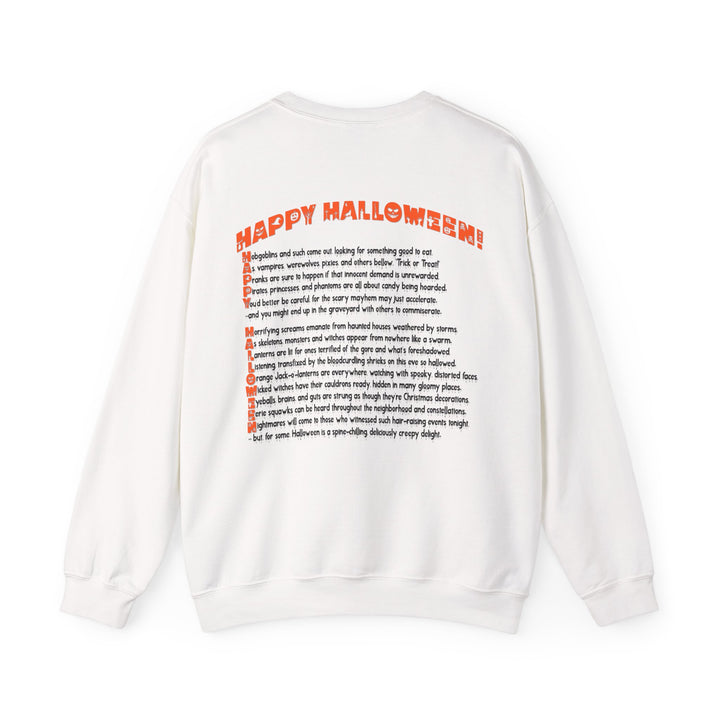 Happy Halloween Acrostic Poem Sweatshirt - Zombie "Rock On" Hand and Zombies