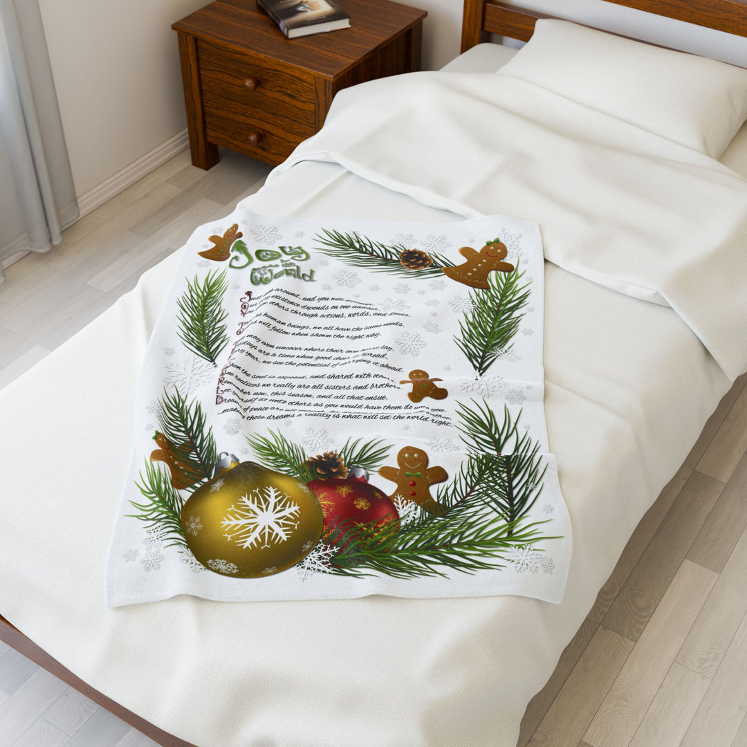 Joy to the World Acrostic Poem Velveteen Plush Blanket - Gingerbread and Ornament