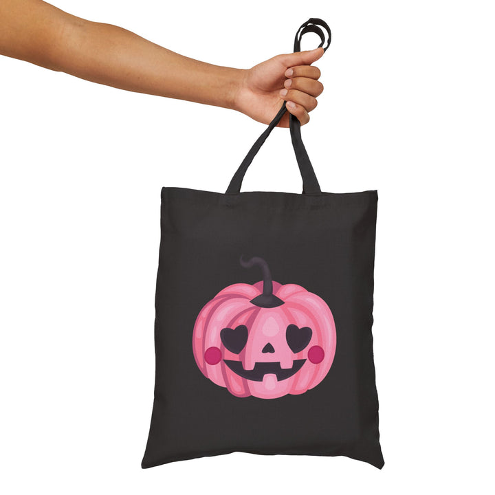Happy Halloween Acrostic Poem Canvas Candy Tote Bag - Cute Pink Pumpkin - No Personalization