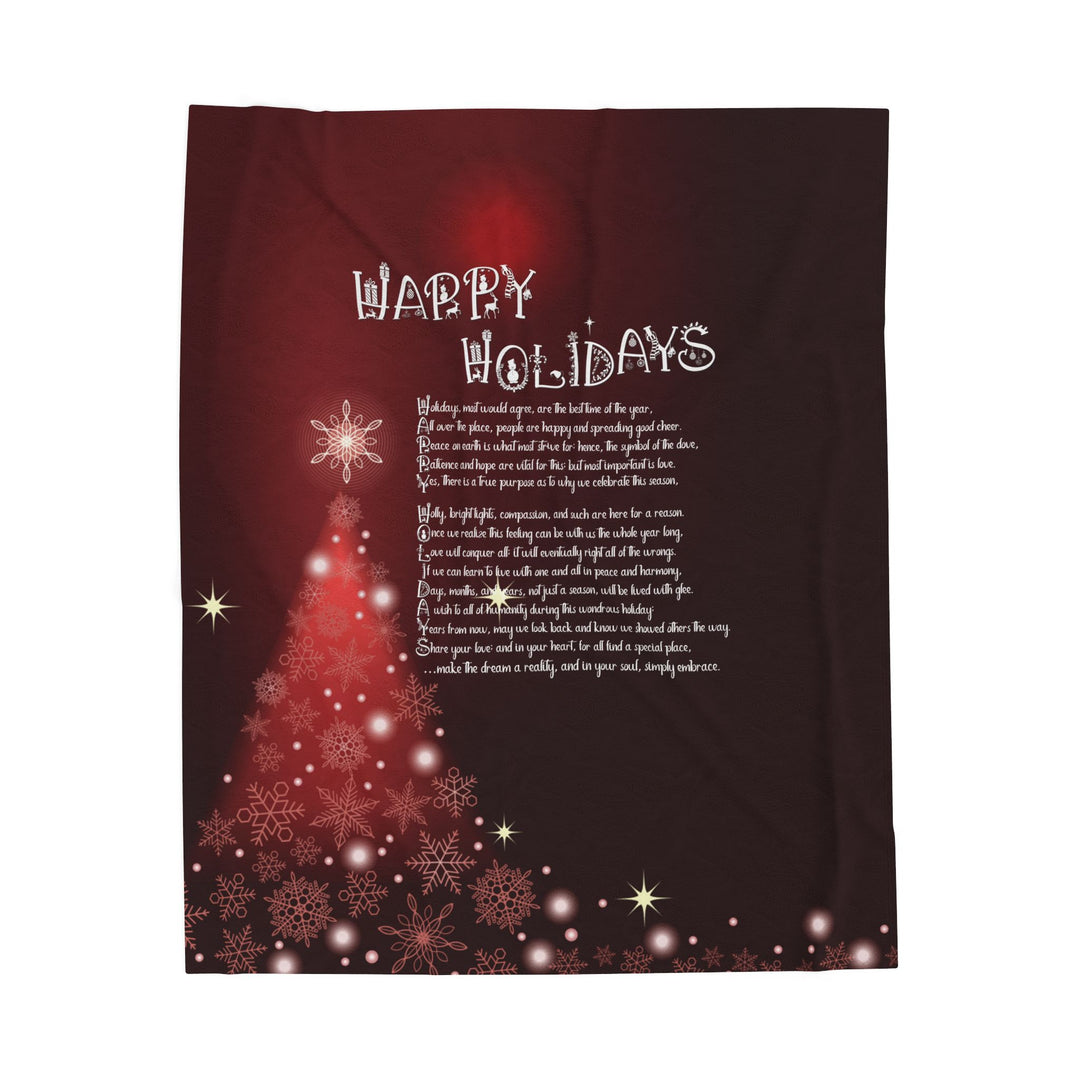 Happy Holidays Acrostic Poem Velveteen Plush Blanket - White Tree