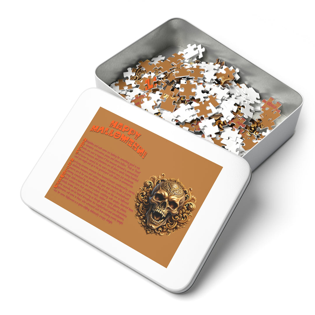 Happy Halloween Acrostic Poem Jigsaw Puzzle - Skull - Tin Box