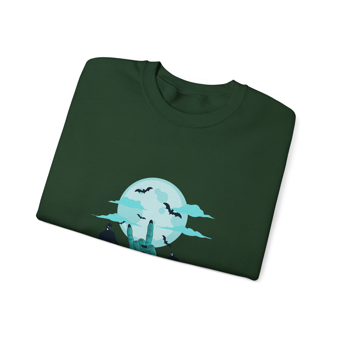 Happy Halloween Acrostic Poem Sweatshirt - Zombie "Rock On" Hand and Zombies