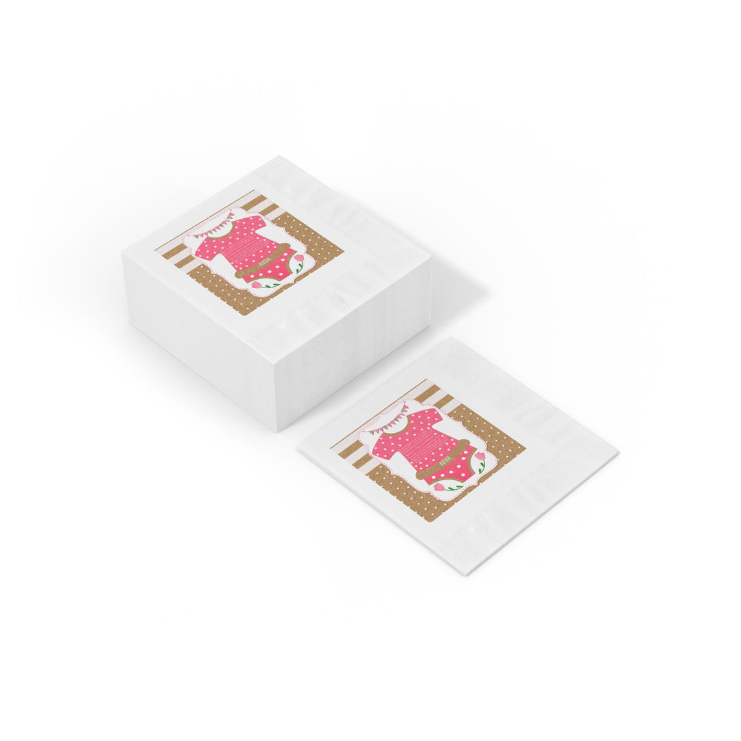It's a Girl Baby Shower Coined Napkins - Cute Baby Bodysuit - Personalized