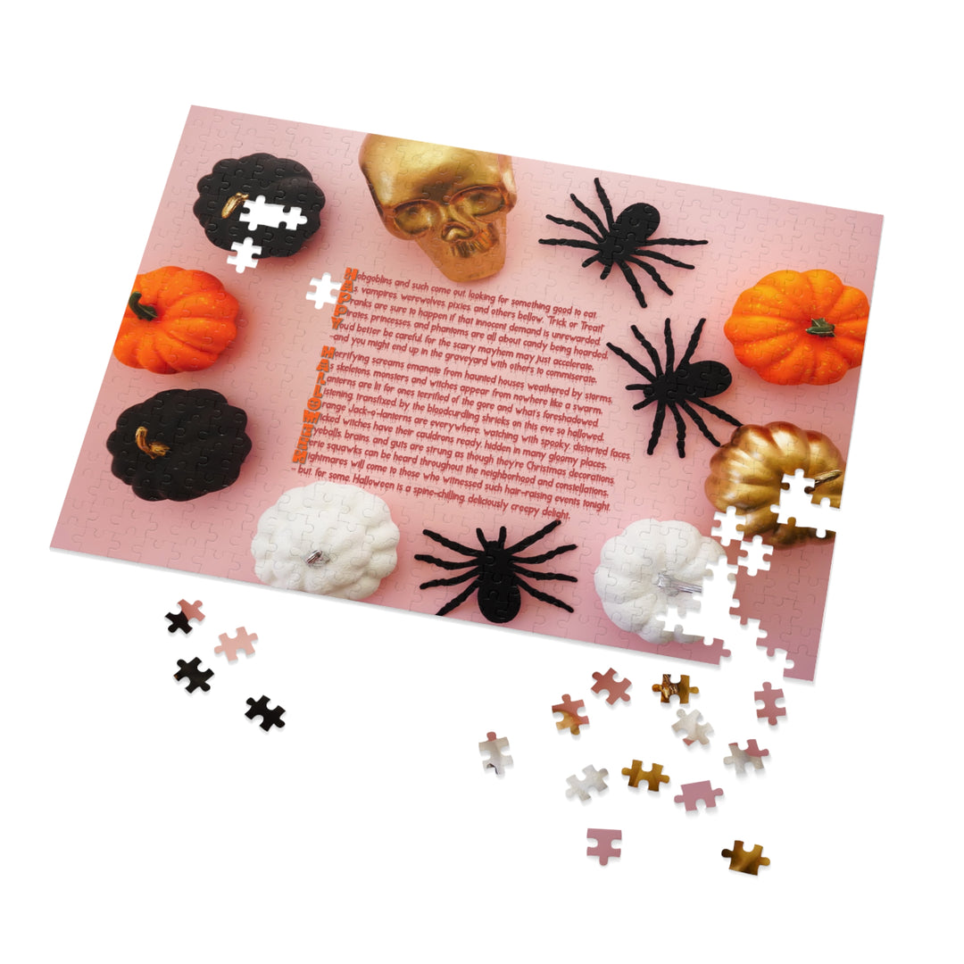 Happy Halloween Acrostic Poem Jigsaw Puzzle - Tin Box - Pumpkins and Spiders