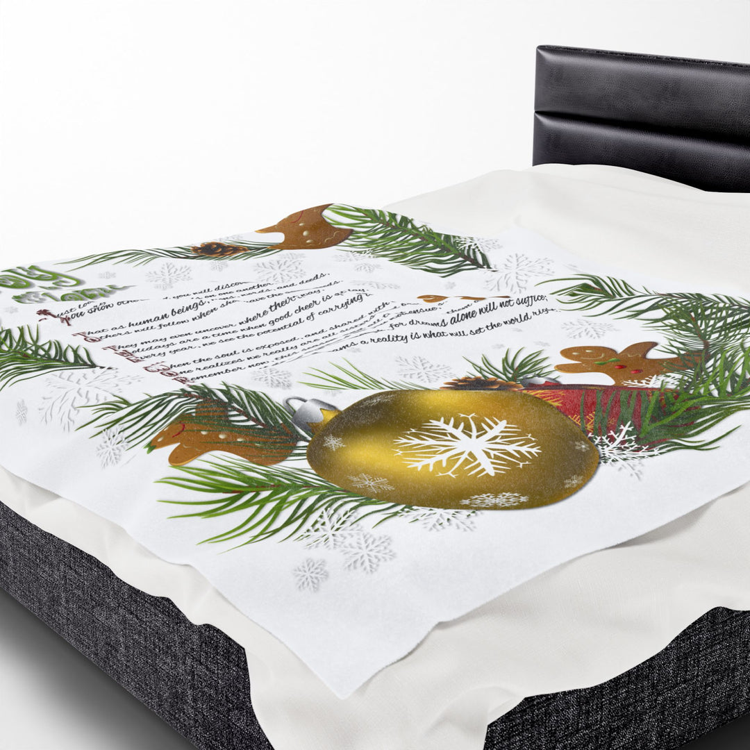 Joy to the World Acrostic Poem Velveteen Plush Blanket - Gingerbread and Ornament
