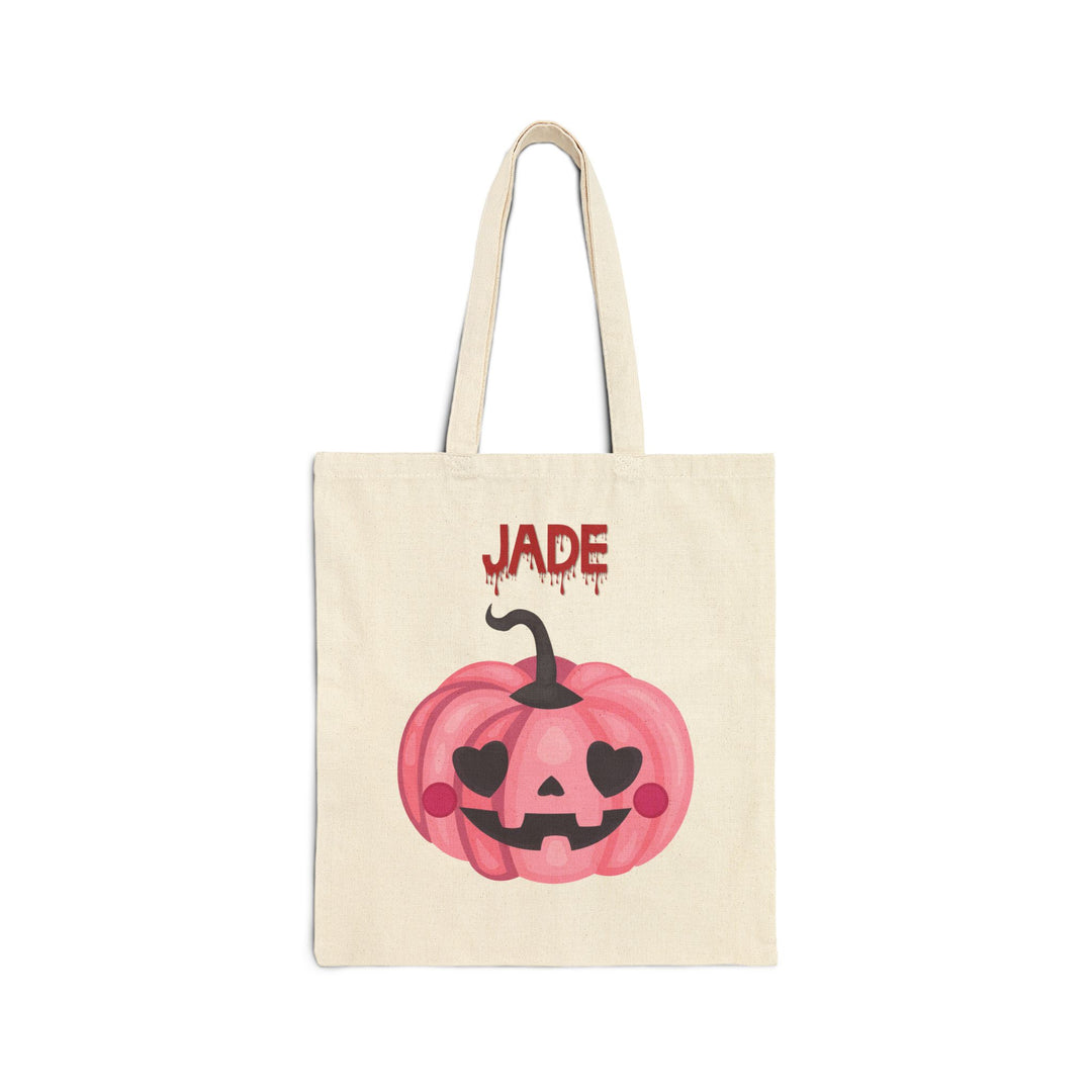 Happy Halloween Acrostic Poem Canvas Candy Tote Bag - Cute Pink Pumpkin - Personalized