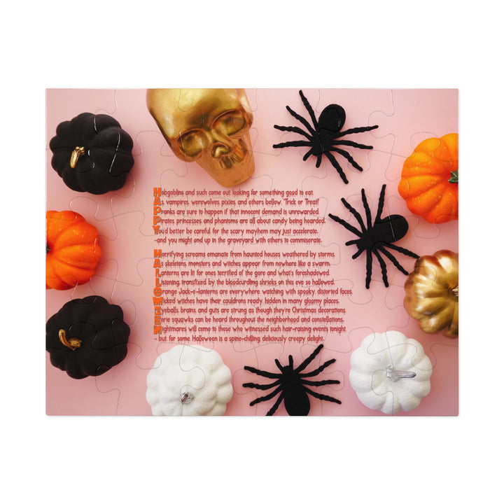 Happy Halloween Acrostic Poem Jigsaw Puzzle - Tin Box - Pumpkins and Spiders