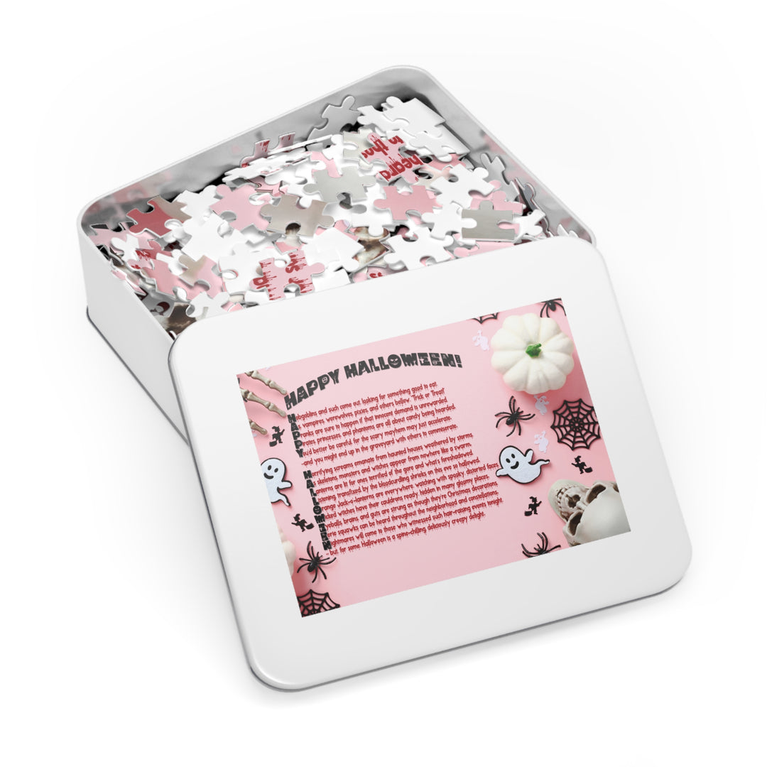 Happy Halloween Acrostic Poem Jigsaw Puzzle - Tin Box - Pink