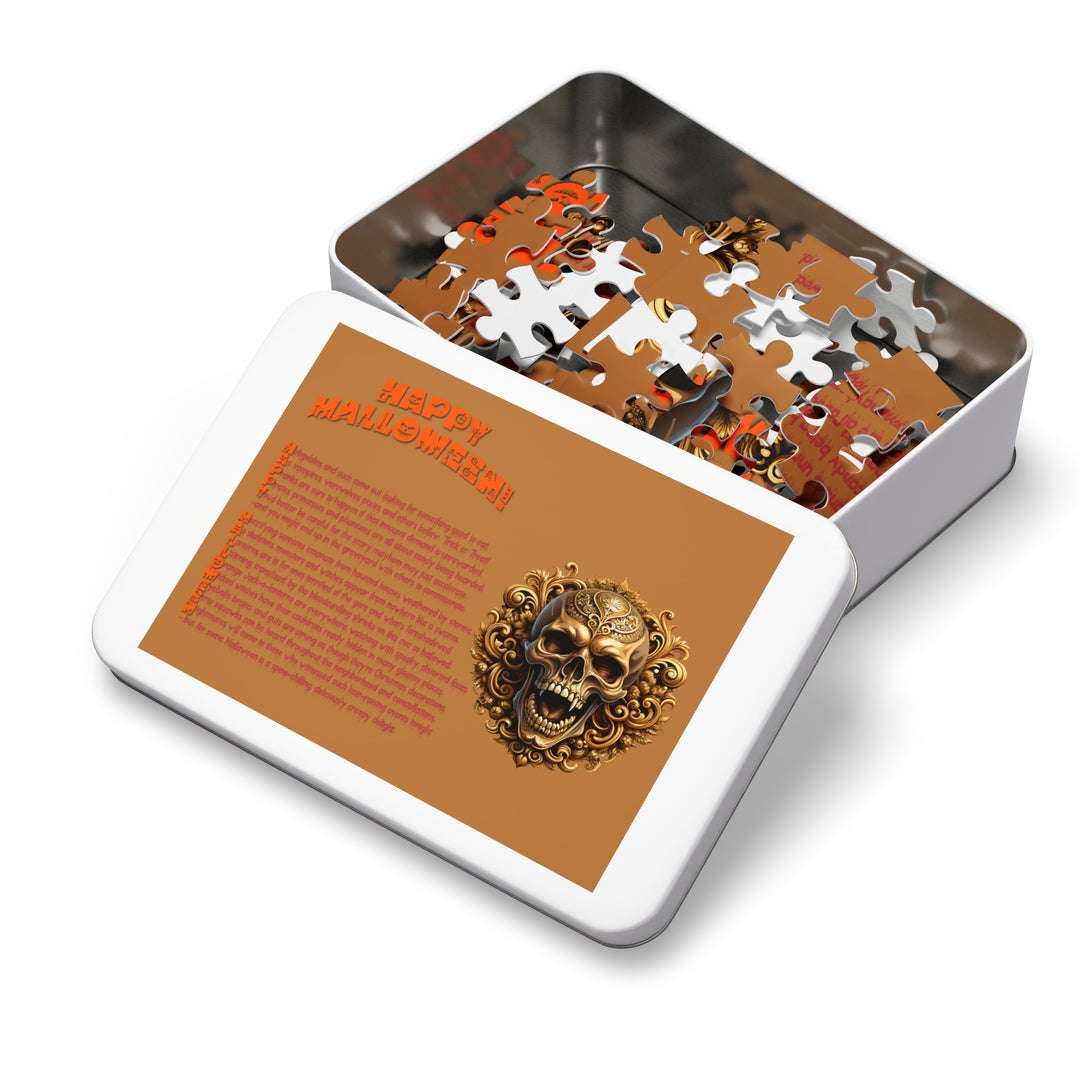 Happy Halloween Acrostic Poem Jigsaw Puzzle - Skull - Tin Box