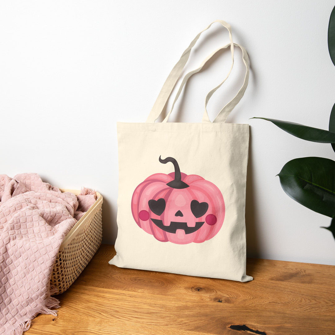 Happy Halloween Acrostic Poem Canvas Candy Tote Bag - Cute Pink Pumpkin - No Personalization