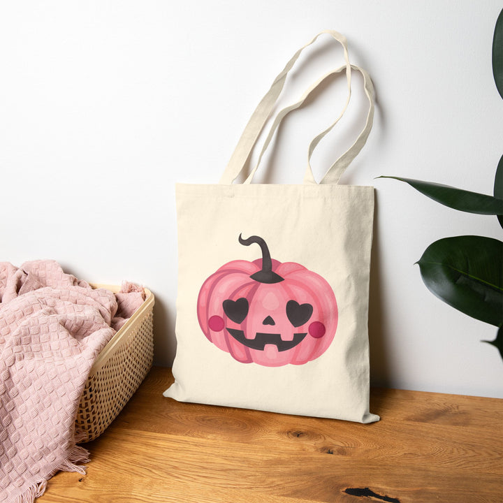 Happy Halloween Acrostic Poem Canvas Candy Tote Bag - Cute Pink Pumpkin - No Personalization