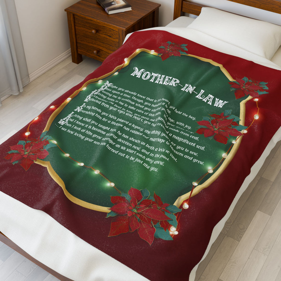 Mother-in-Law Acrostic Poem Velveteen Plush Blanket - Poinsettias