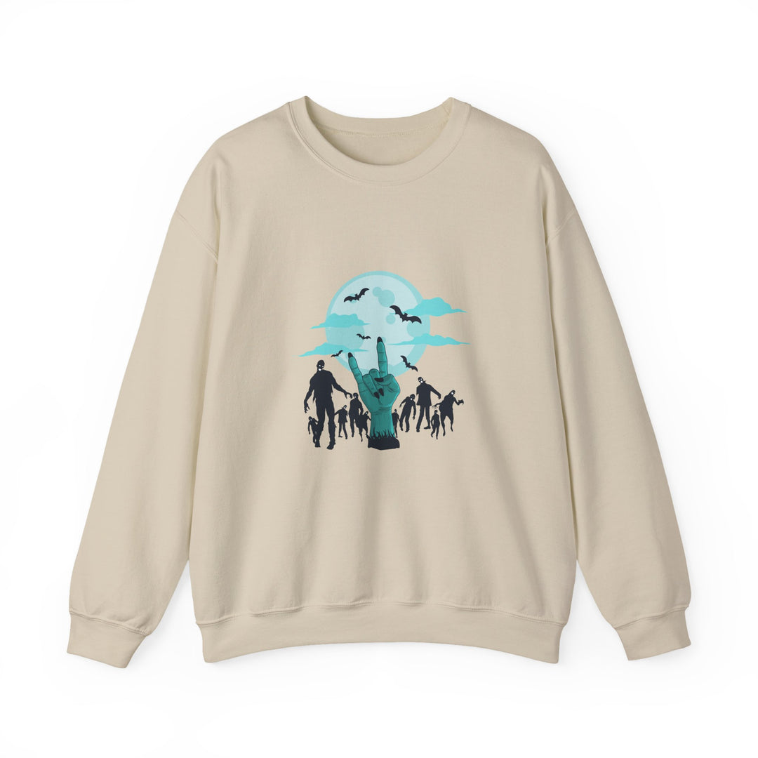 Happy Halloween Acrostic Poem Sweatshirt - Zombie "Rock On" Hand and Zombies