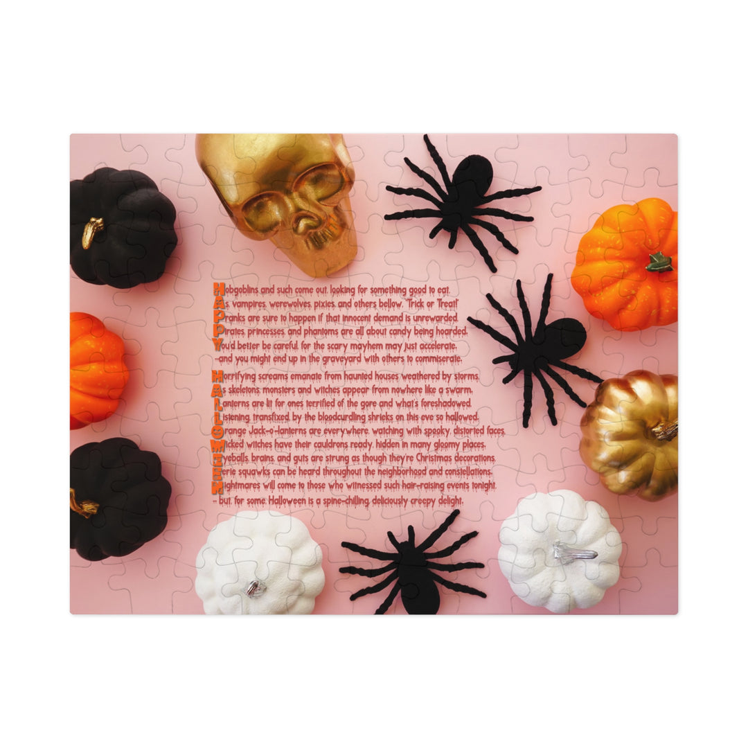 Happy Halloween Acrostic Poem Jigsaw Puzzle - Tin Box - Pumpkins and Spiders