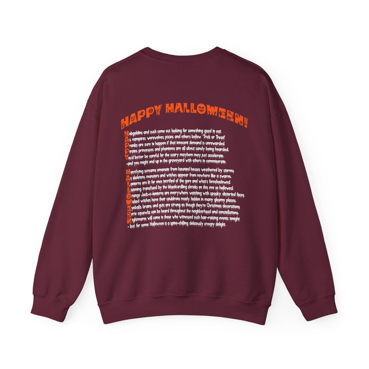 Happy Halloween Acrostic Poem Sweatshirt - Creepy Pink