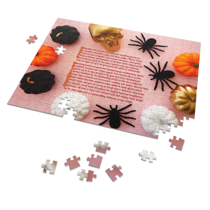 Happy Halloween Acrostic Poem Jigsaw Puzzle - Tin Box - Pumpkins and Spiders