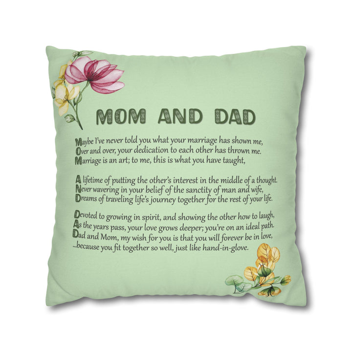 Mom and Dad Acrostic Poem Pillow Cover - Mint Color
