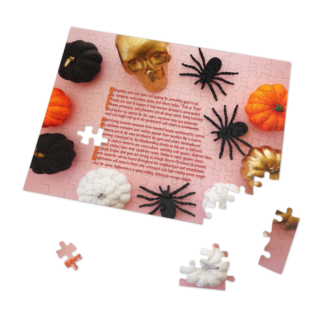 Happy Halloween Acrostic Poem Jigsaw Puzzle - Tin Box - Pumpkins and Spiders