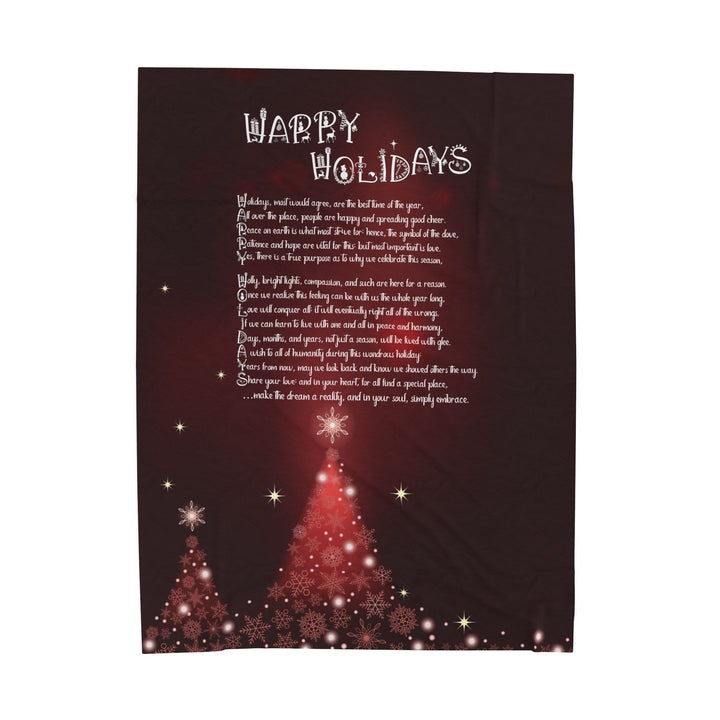 Happy Holidays Acrostic Poem Velveteen Plush Blanket - White Tree