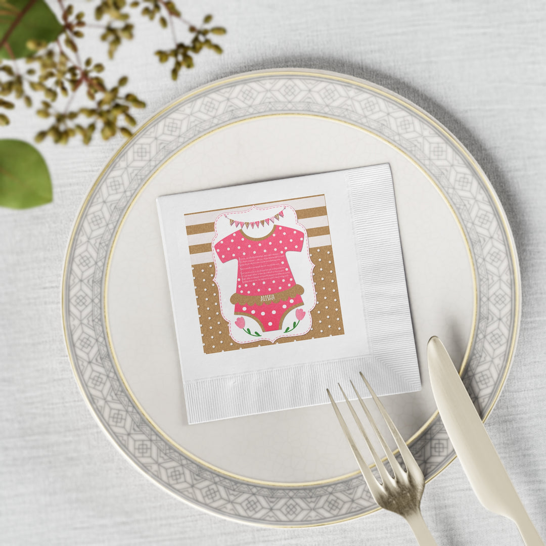 It's a Girl Baby Shower Coined Napkins - Cute Baby Bodysuit - Personalized