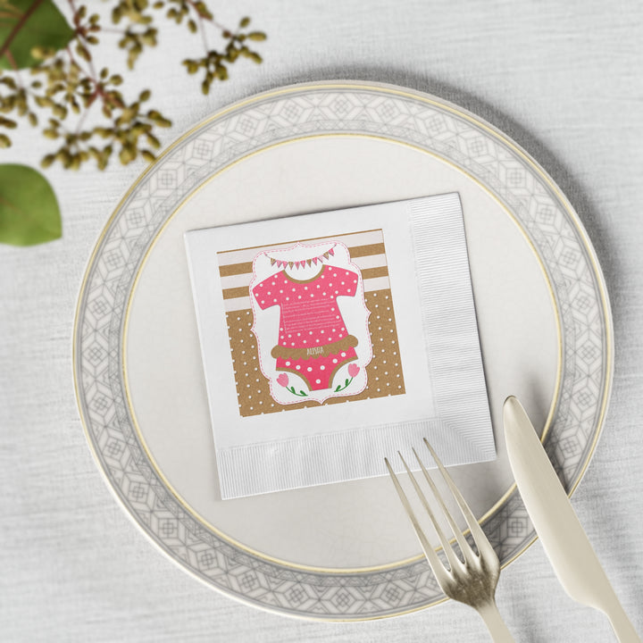 It's a Girl Baby Shower Coined Napkins - Cute Baby Bodysuit - Personalized
