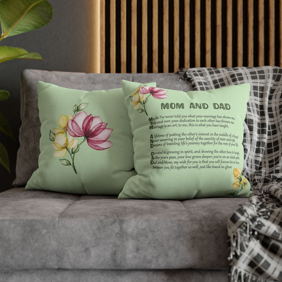 Mom and Dad Acrostic Poem Pillow Cover - Mint Color