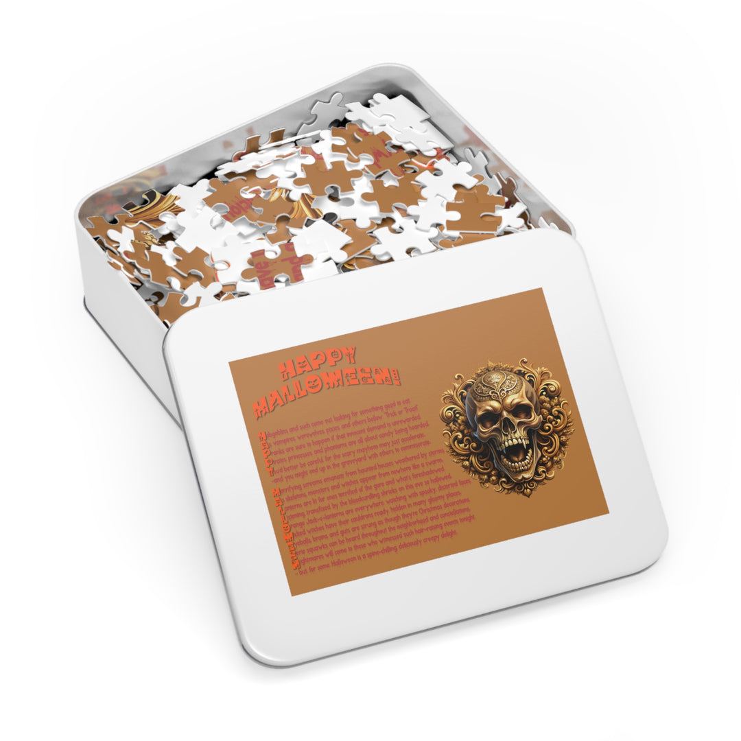 Happy Halloween Acrostic Poem Jigsaw Puzzle - Skull - Tin Box