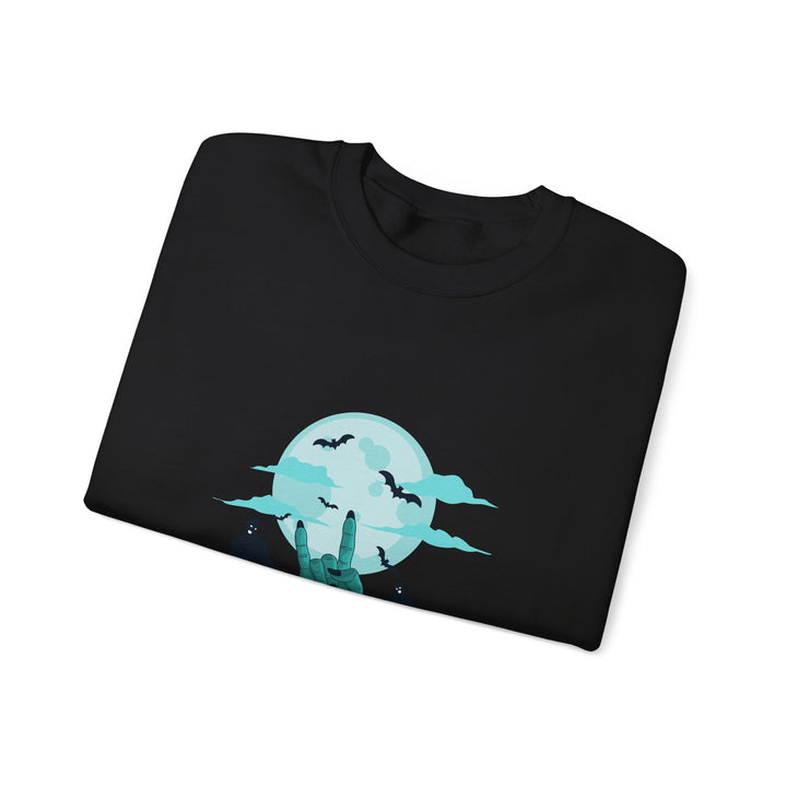 Happy Halloween Acrostic Poem Sweatshirt - Zombie "Rock On" Hand and Zombies