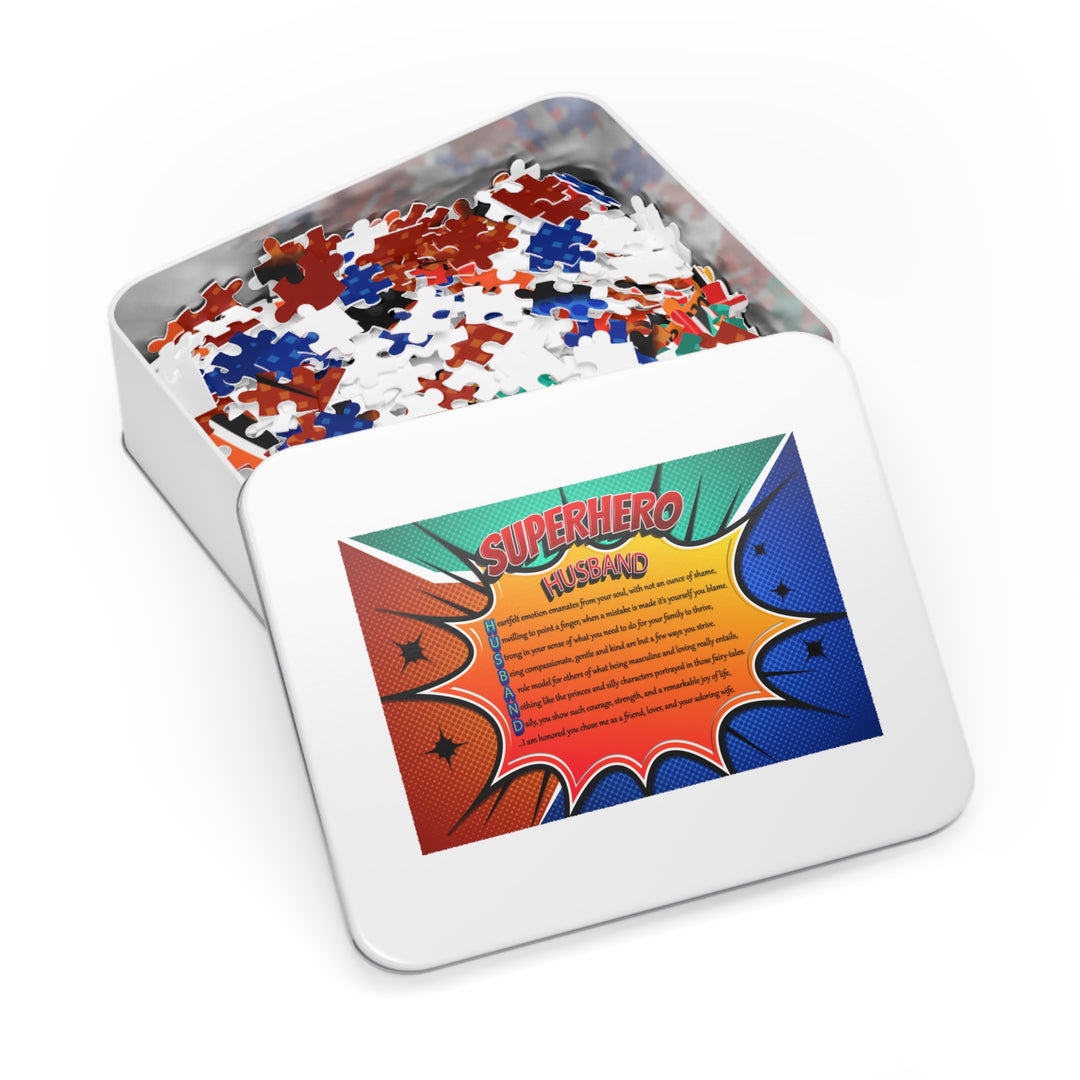 Husband Acrostic Poem Jigsaw Puzzle - Comic Style- Tin Box