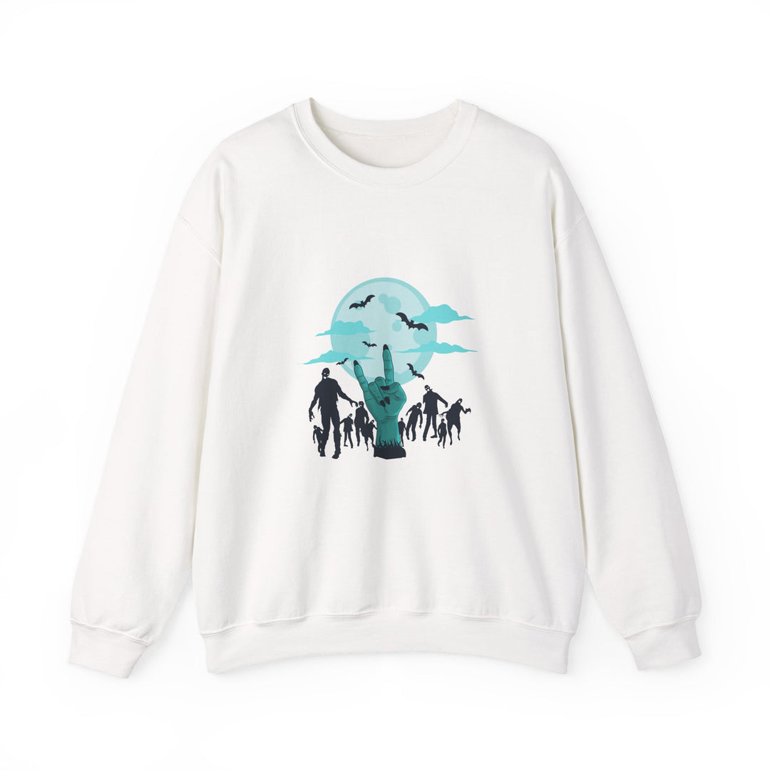 Happy Halloween Acrostic Poem Sweatshirt - Zombie "Rock On" Hand and Zombies