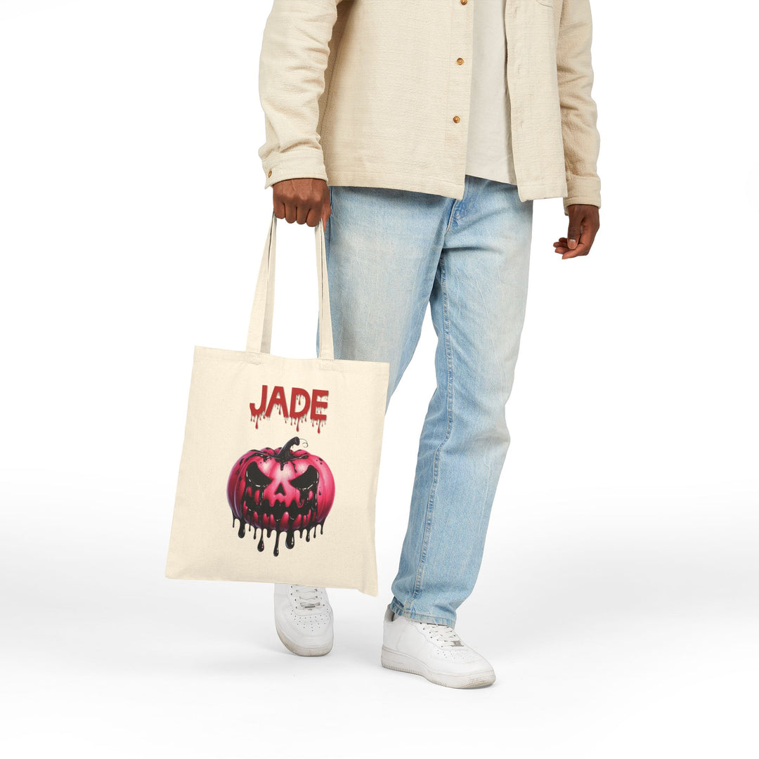 Happy Halloween Acrostic Poem Canvas Candy Tote Bag - Creepy Pink Pumpkin- Personalized